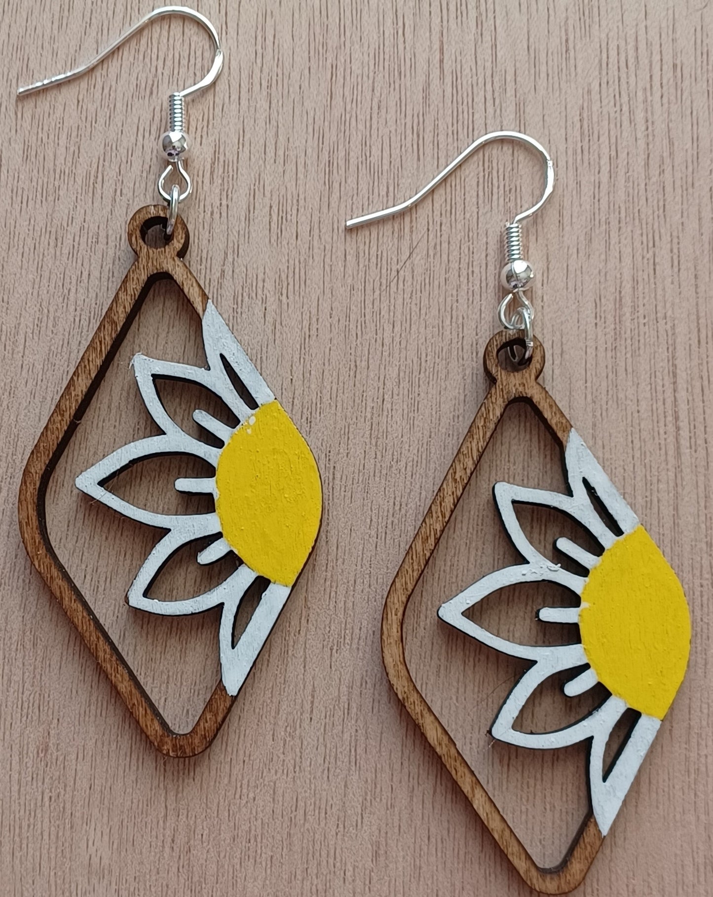 Wooden Hand-Painted Flower Earrings