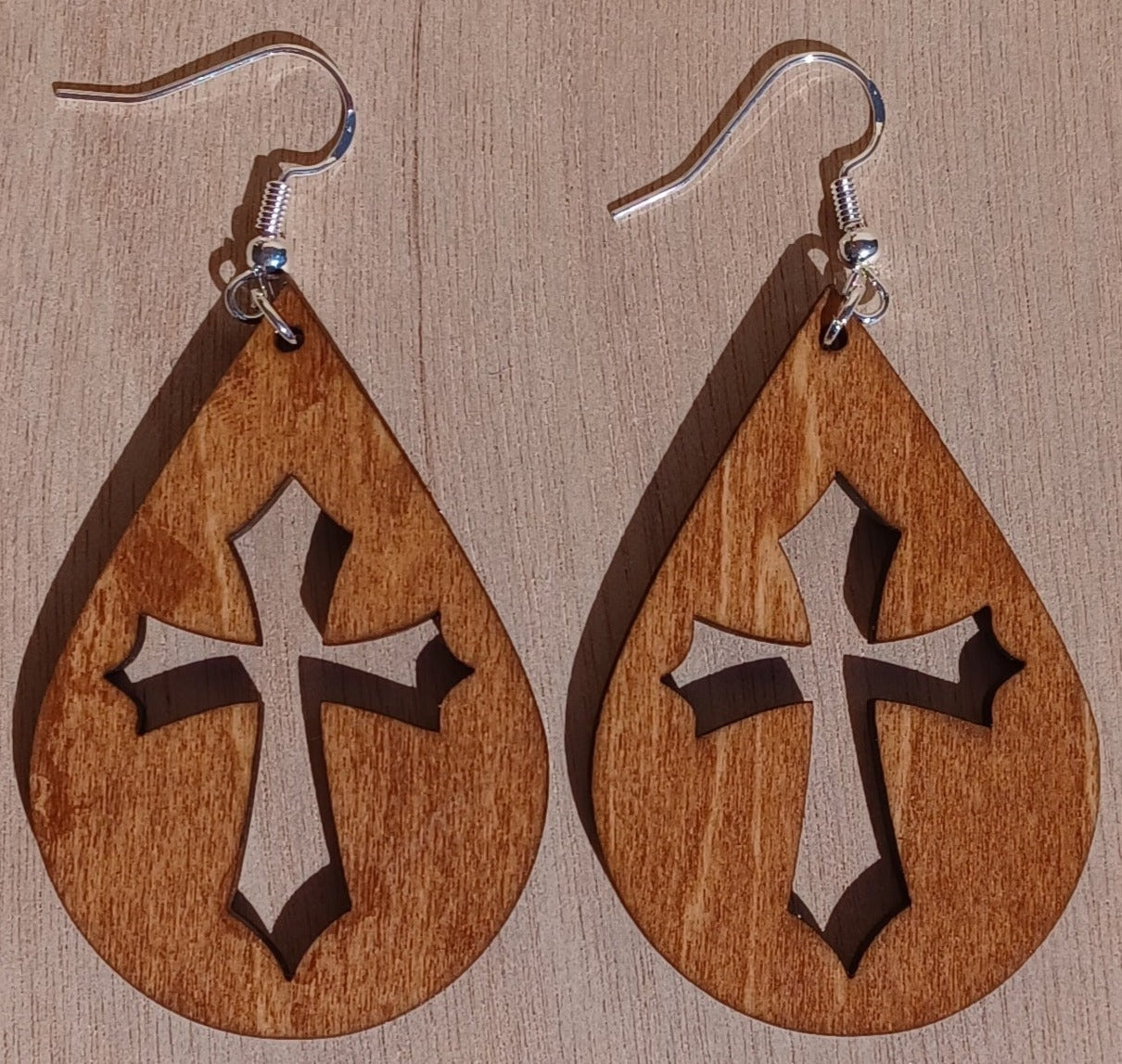 Wooden Cross Earrings