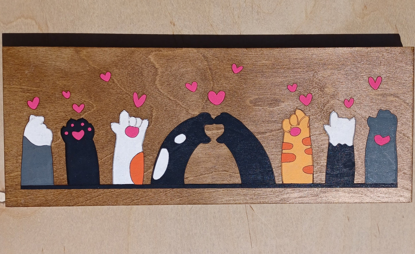 Cat Paws Love Wooden Sign