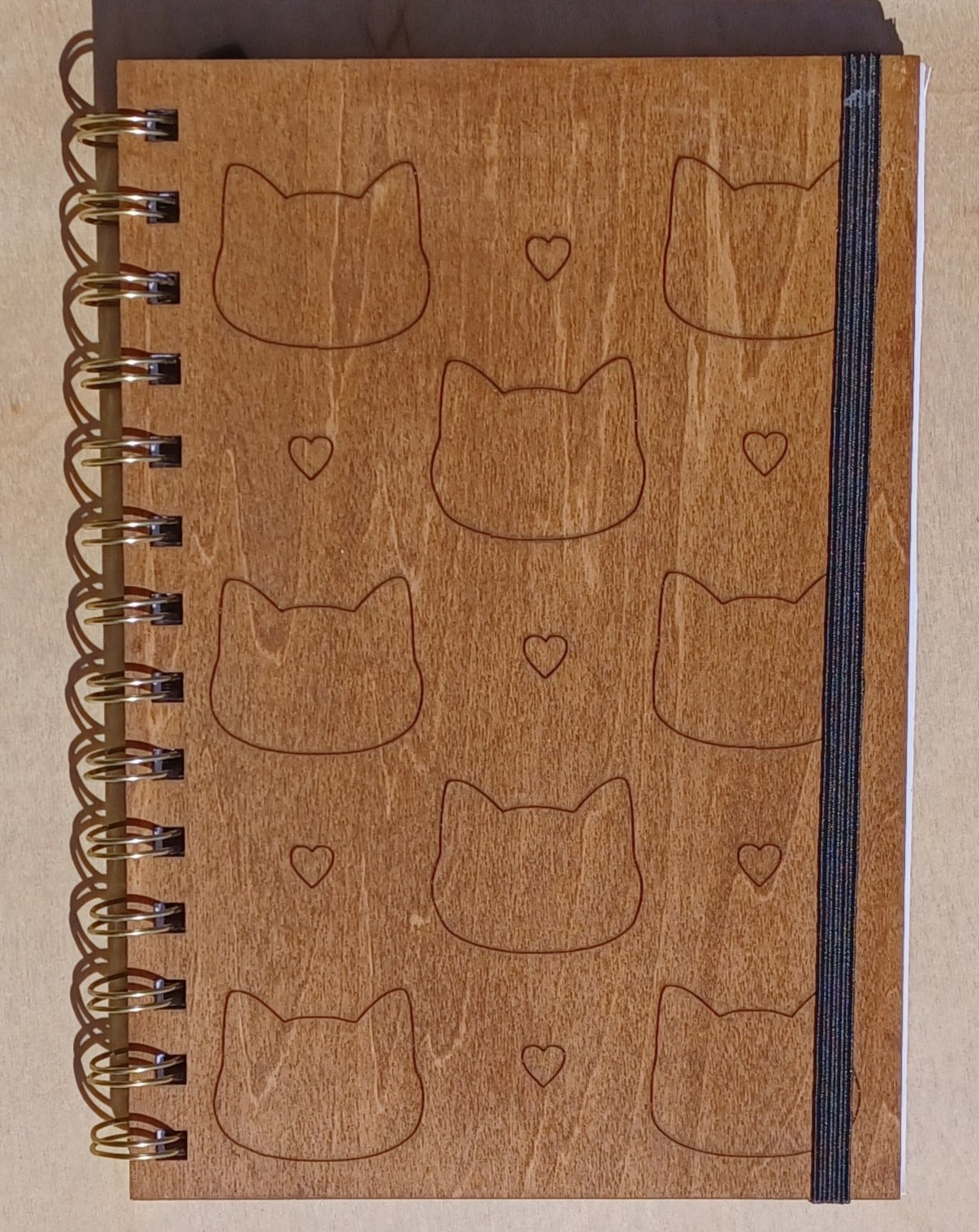 Walnut Wooden Cats and Hearts Notebook