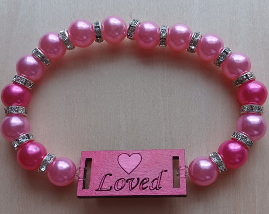 Loved Wooden Charm Beaded Bracelet